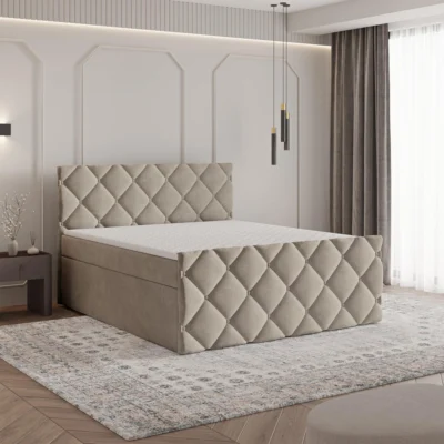 MASSENO Boxspringbett ROVARI in Beige, Liegefläche 140x200 cm – mit Bettkasten